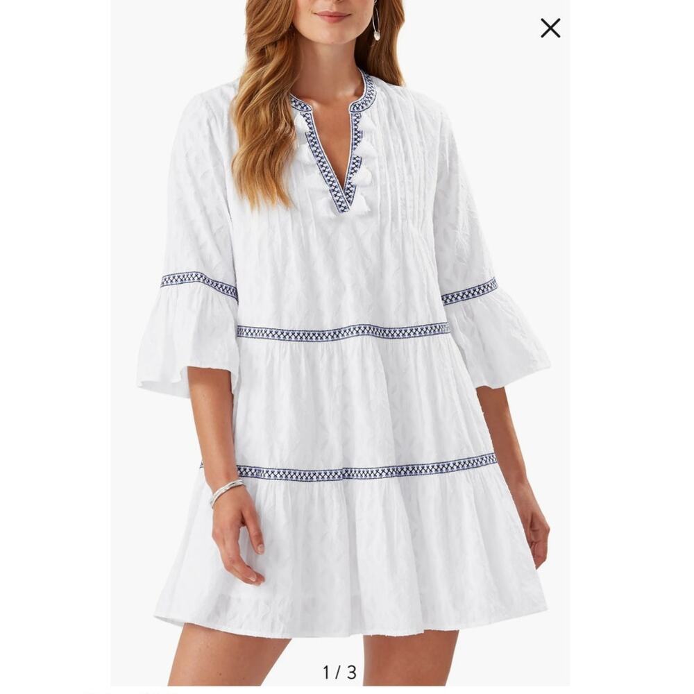 Tommy Bahama Sz M Cotton Clip Tiered Cover-Up Beachy Vacation Coastal Breathable